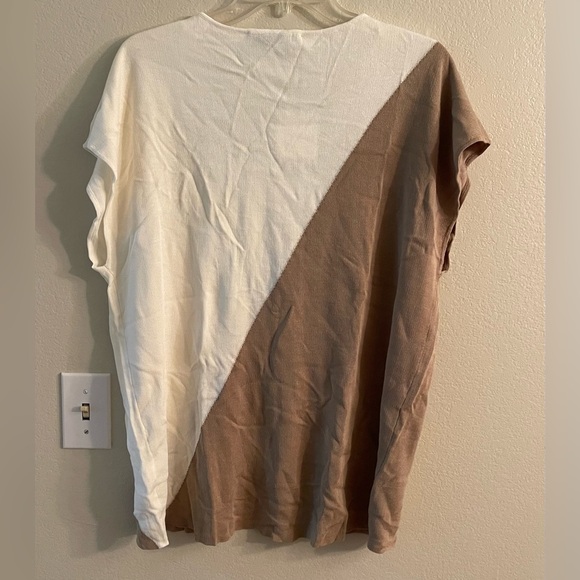 ZARA CREW NECK SLEEVELESS TAN AND OFF-WHITE BLOUSE - M - Picture 5 of 6